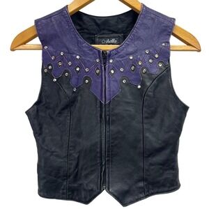 Arella Leather Vest Women's XS Studded Western Cowgirl 80s Vintage Rodeo READ